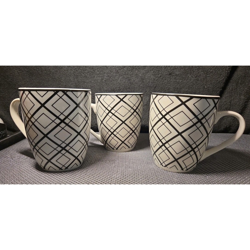 Set Of 3 Dover & York Black And White Coffee Mugs